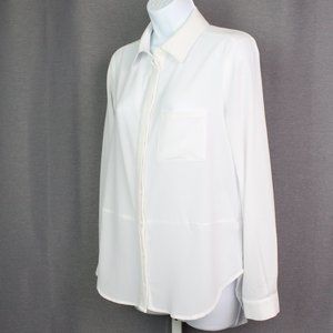 sheer long sleeve button up tunic top collar white